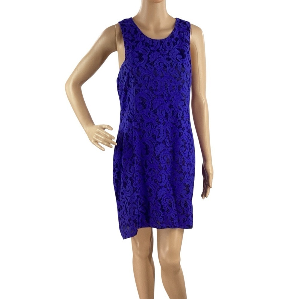 Backstage Blue Lace Mini Dress Sleeveless Sheath Medium